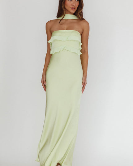 Sage Halter Frill Trim Maxi Dress
