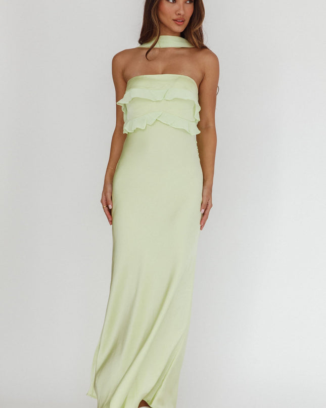 Sage Halter Frill Trim Maxi Dress