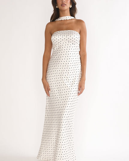 White Halter Maxi Dress Polka Dot