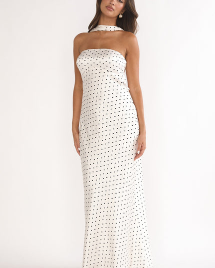 White Halter Maxi Dress Polka Dot