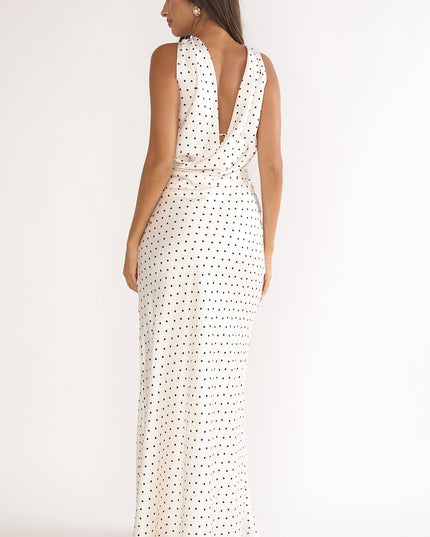 White Halter Maxi Dress Polka Dot