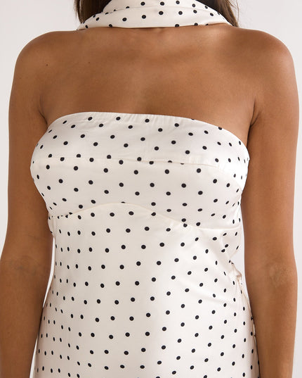 White Halter Maxi Dress Polka Dot