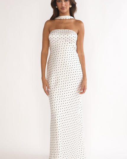 White Halter Maxi Dress Polka Dot