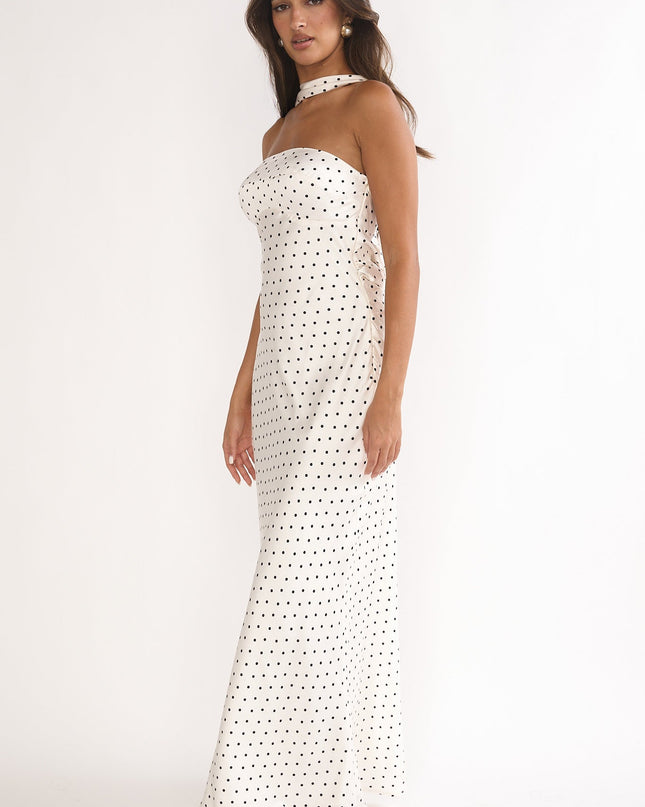 White Halter Maxi Dress Polka Dot