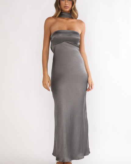 Charcoal Halter Maxi Dress Satin