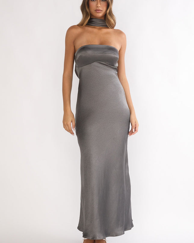 Charcoal Halter Maxi Dress Satin