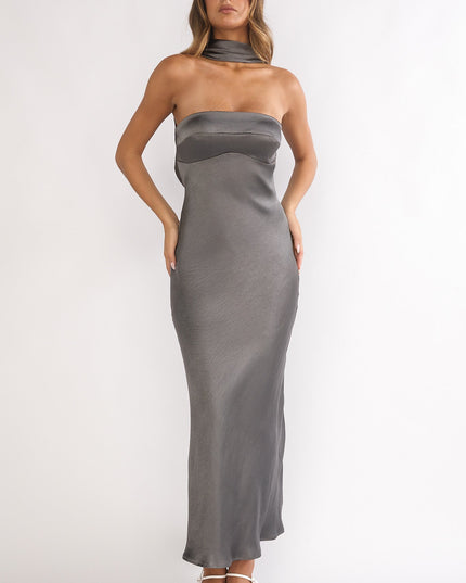 Charcoal Halter Maxi Dress Satin