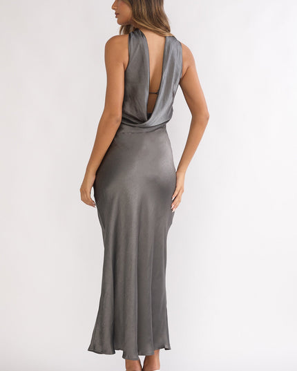 Charcoal Halter Maxi Dress Satin