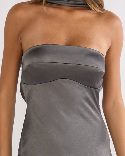 Charcoal Halter Maxi Dress Satin