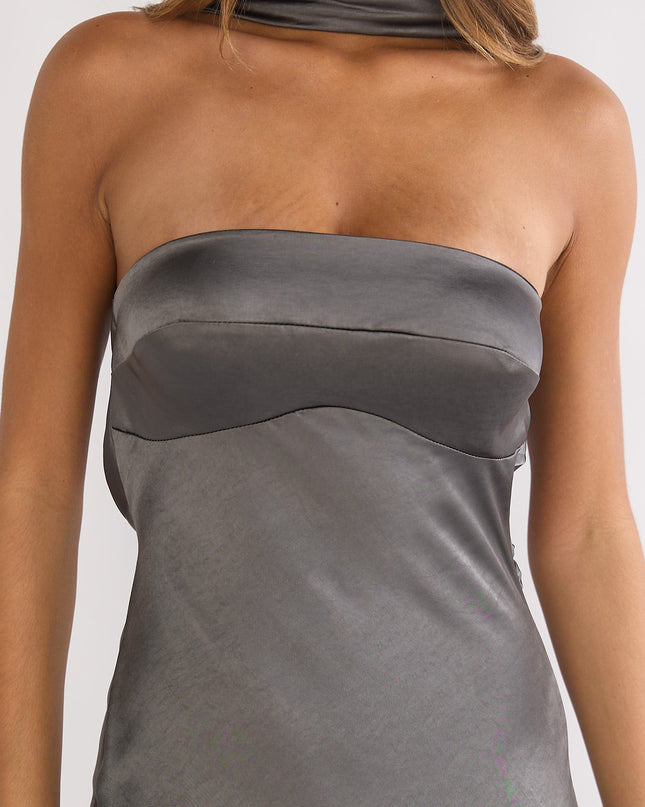 Charcoal Halter Maxi Dress Satin