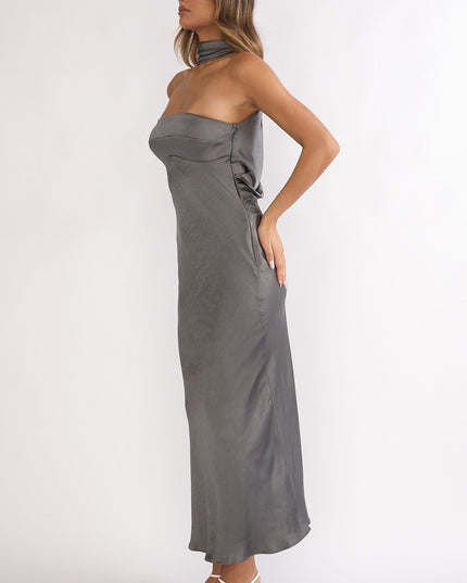Charcoal Halter Maxi Dress Satin
