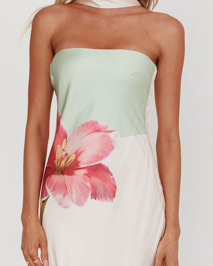 Green Halter Maxi Dress Flower