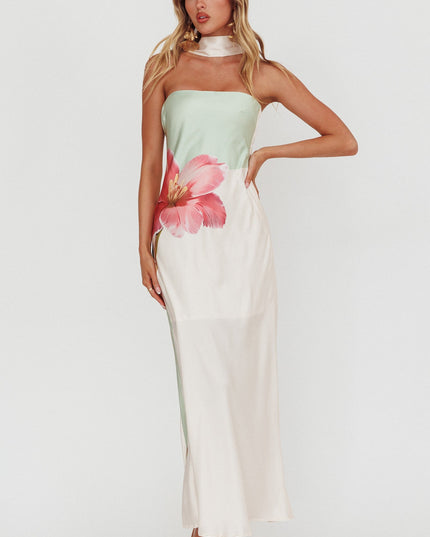 Green Halter Maxi Dress Flower