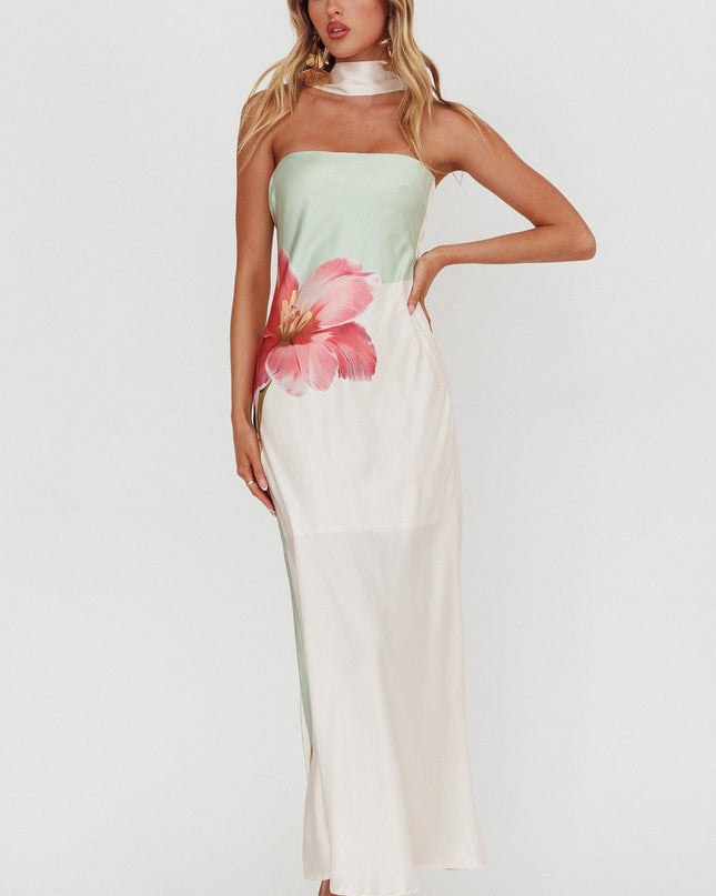 Green Halter Maxi Dress Flower