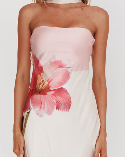 Pink Halter Maxi Dress Flower