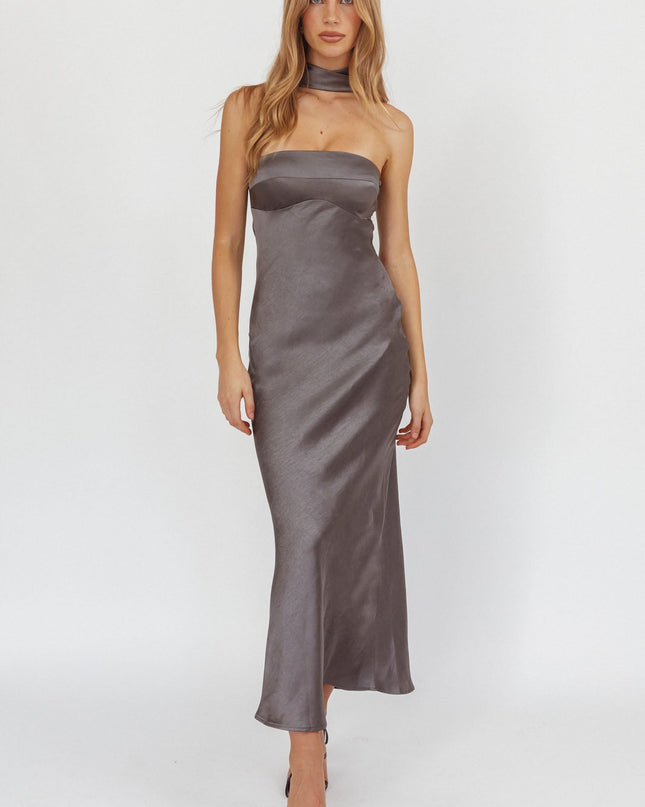 Charcoal Halter Maxi Dress Satin