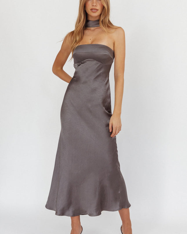Charcoal Halter Maxi Dress Satin