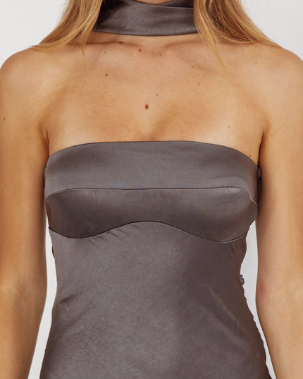 Charcoal Halter Maxi Dress Satin