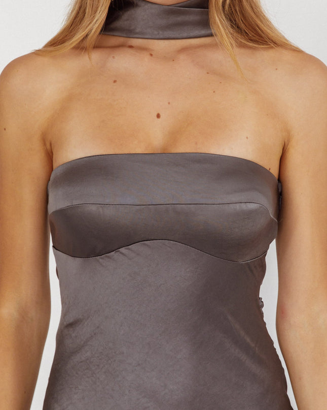 Charcoal Halter Maxi Dress Satin