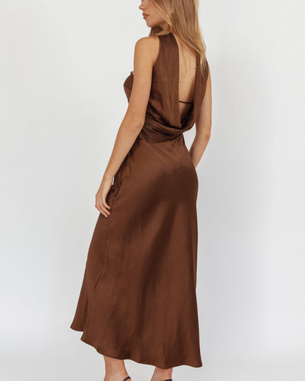 Chocolate Halter Maxi Dress Satin