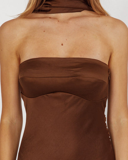 Chocolate Halter Maxi Dress Satin
