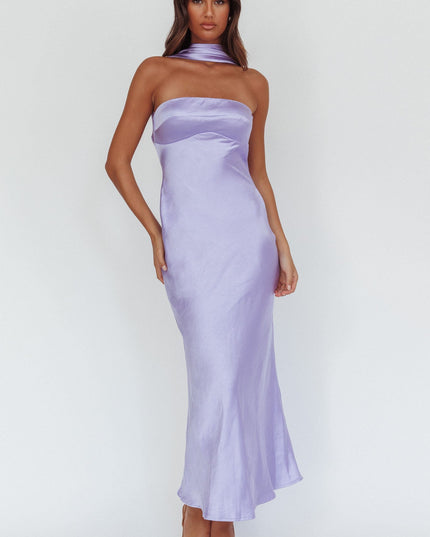Lilac Halter Maxi Dress Satin
