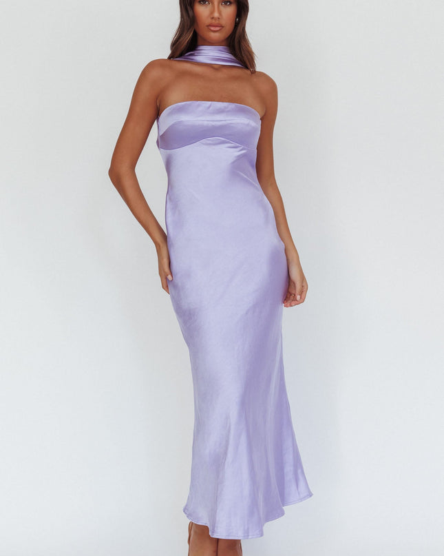 Lilac Halter Maxi Dress Satin