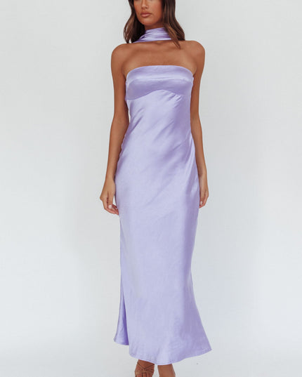Lilac Halter Maxi Dress Satin