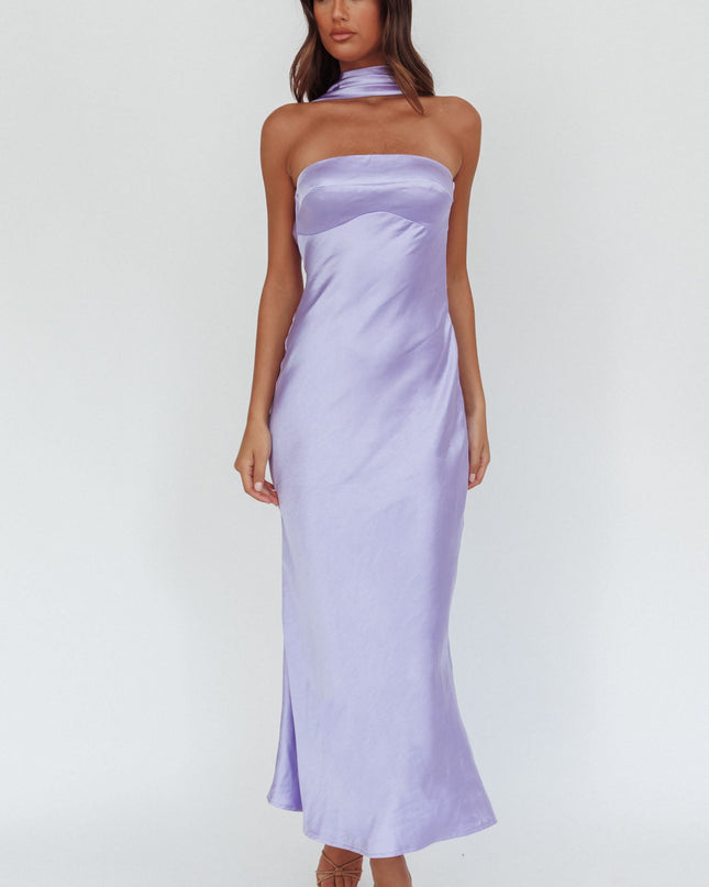 Lilac Halter Maxi Dress Satin