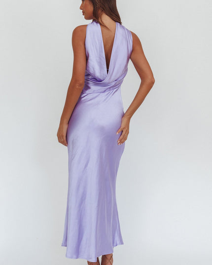 Lilac Halter Maxi Dress Satin