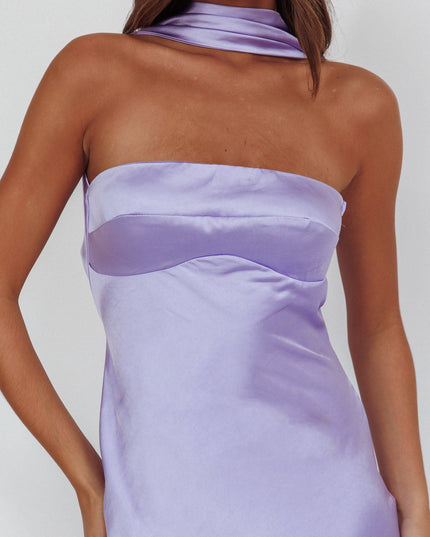 Lilac Halter Maxi Dress Satin