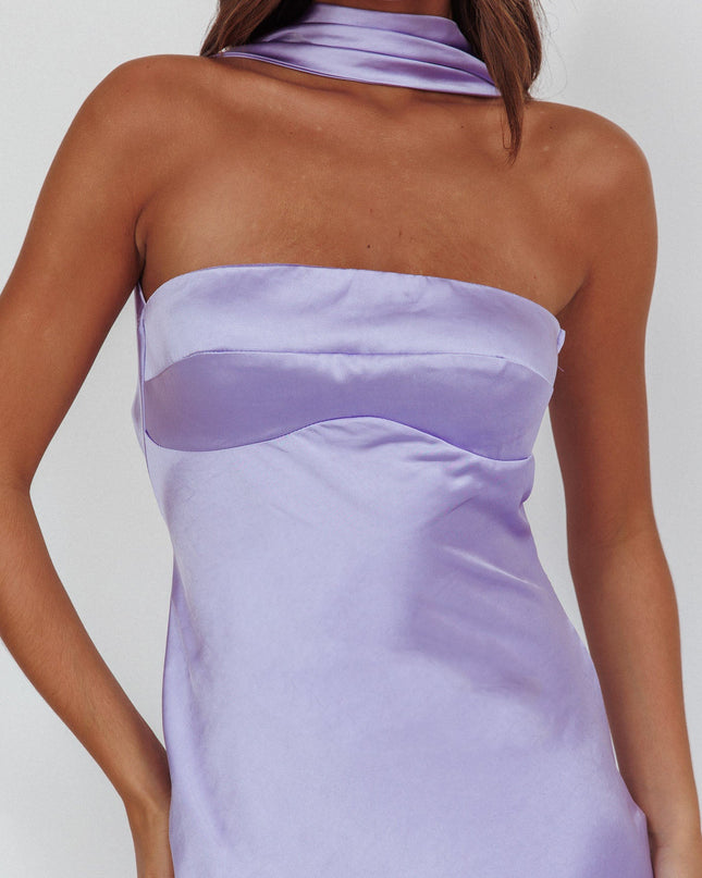 Lilac Halter Maxi Dress Satin