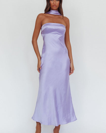 Lilac Halter Maxi Dress Satin