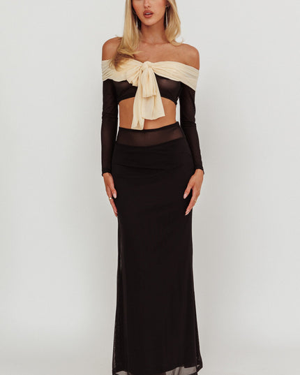 Black Off Shoulder Sheer Cropped Top