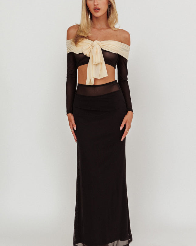 Black Off Shoulder Sheer Cropped Top