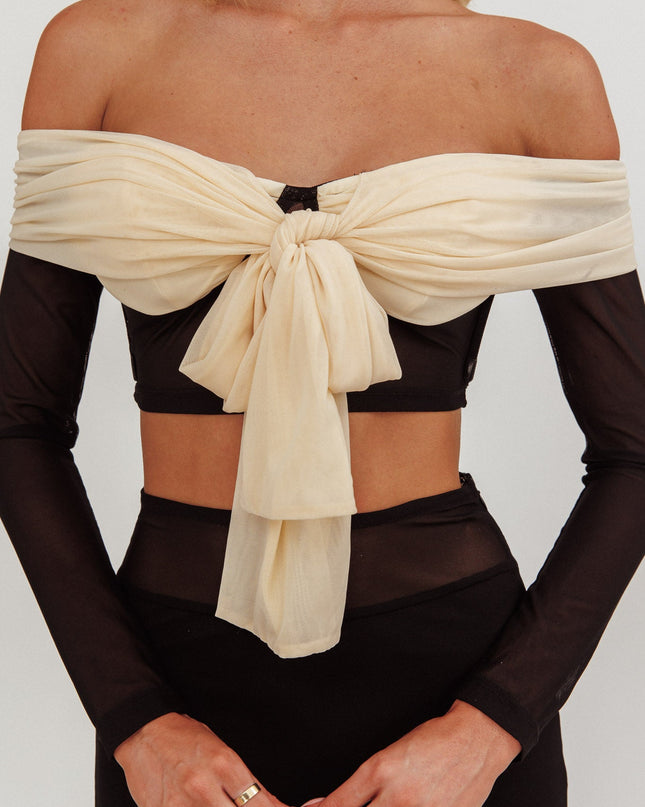 Black Off Shoulder Sheer Cropped Top