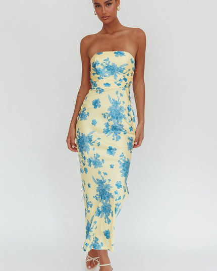 Yellow Stars Strapless Maxi Dress Floral