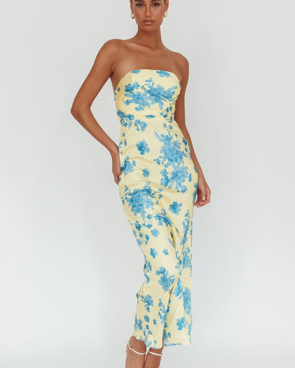 Yellow Stars Strapless Maxi Dress Floral