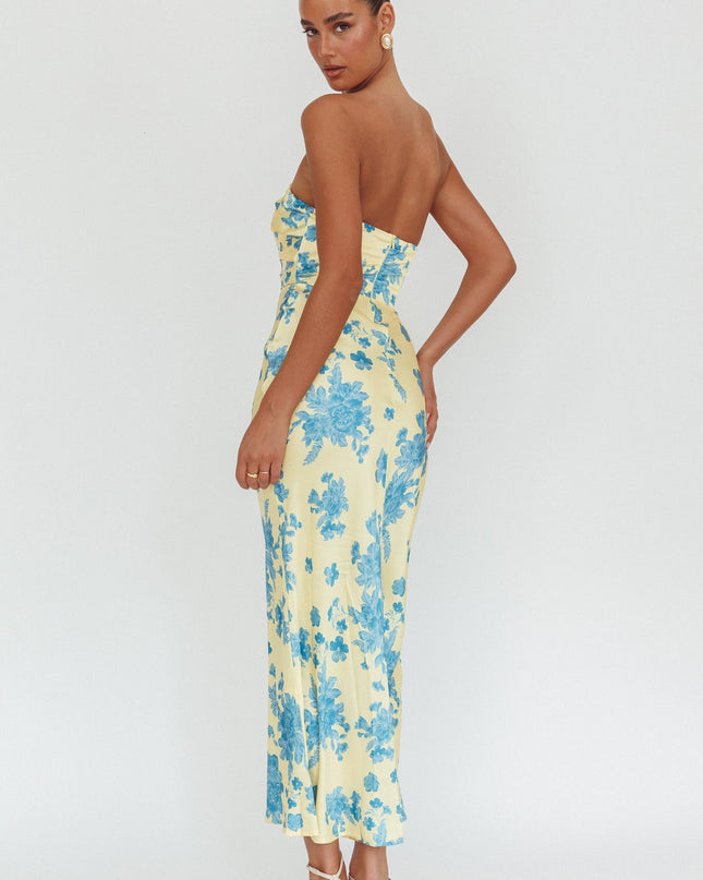 Yellow Stars Strapless Maxi Dress Floral