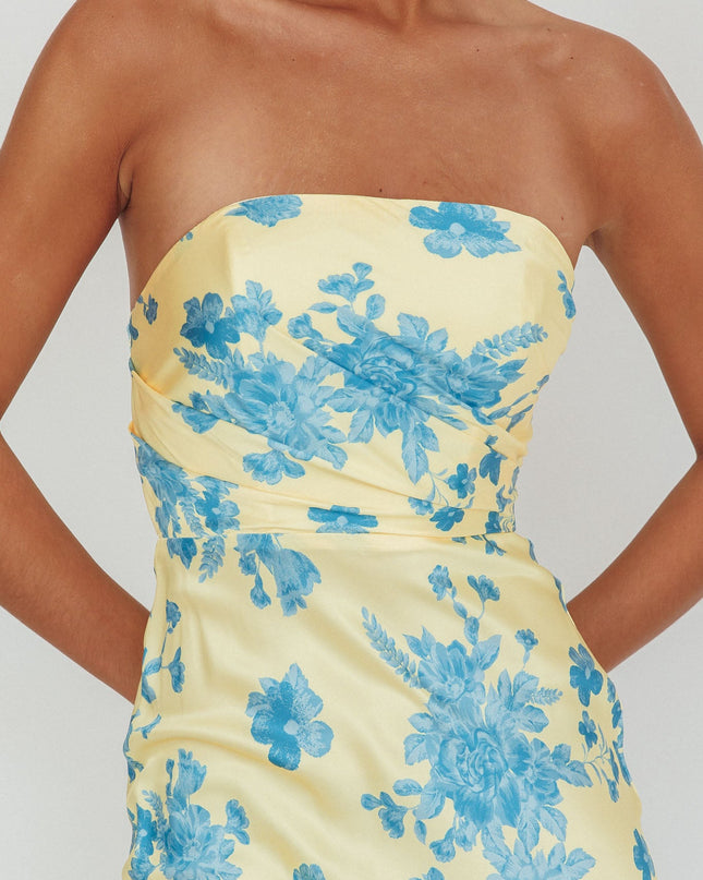 Yellow Stars Strapless Maxi Dress Floral