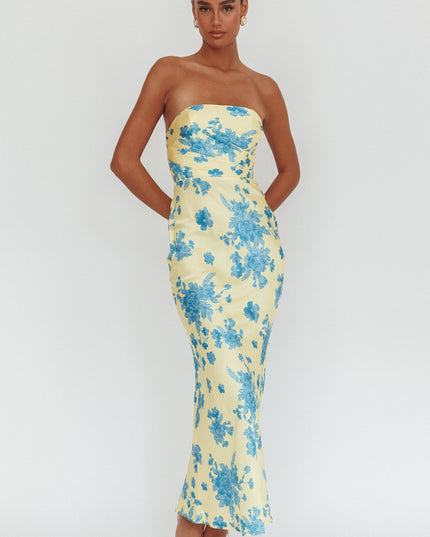 Yellow Stars Strapless Maxi Dress Floral