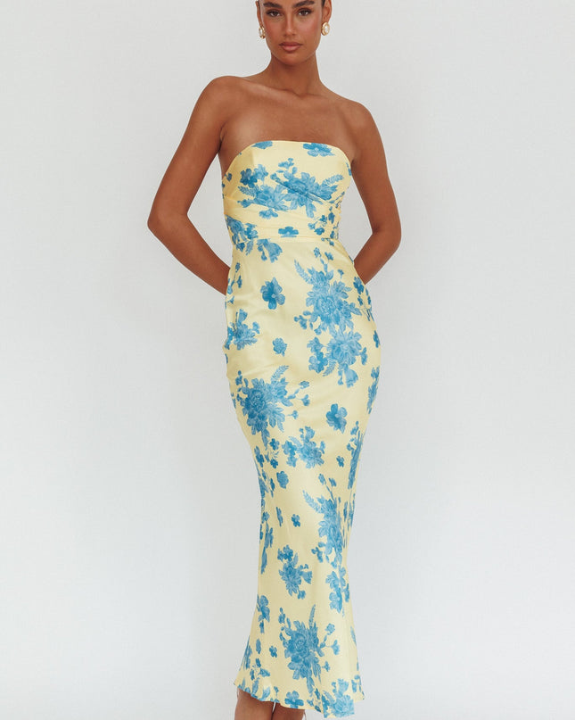 Yellow Stars Strapless Maxi Dress Floral