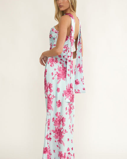 Ice Blue Stars Strapless Scarf Maxi Dress Floral