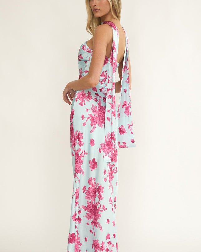 Ice Blue Stars Strapless Scarf Maxi Dress Floral