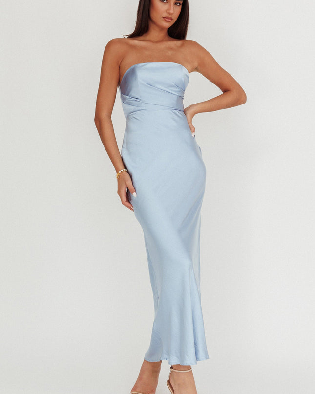 Baby Blue Stars Strapless Maxi Dress