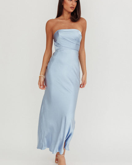 Baby Blue Stars Strapless Maxi Dress