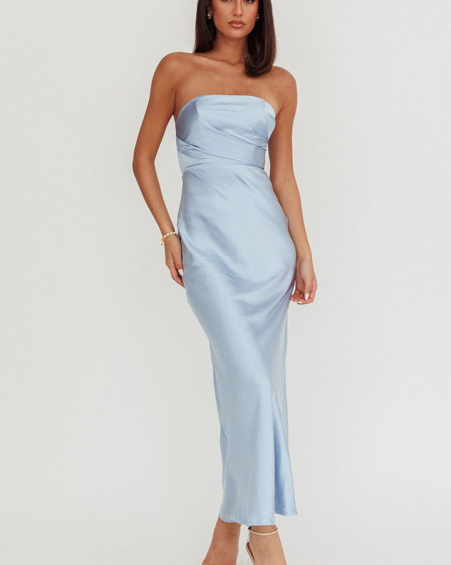 Baby Blue Stars Strapless Maxi Dress
