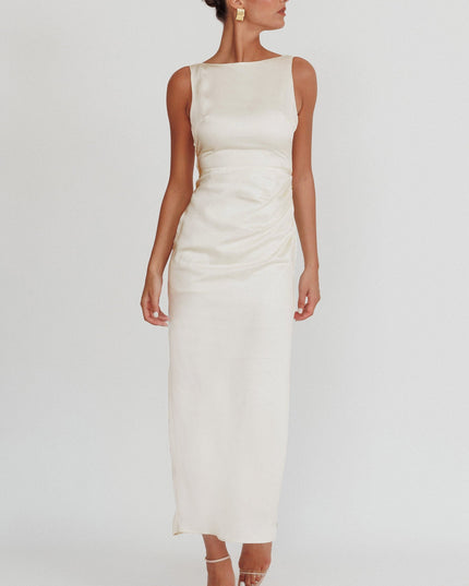 Ivory Boat Neck Maxi Dress
