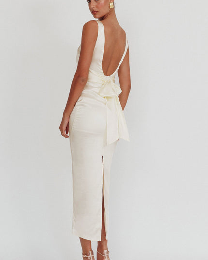 Ivory Boat Neck Maxi Dress