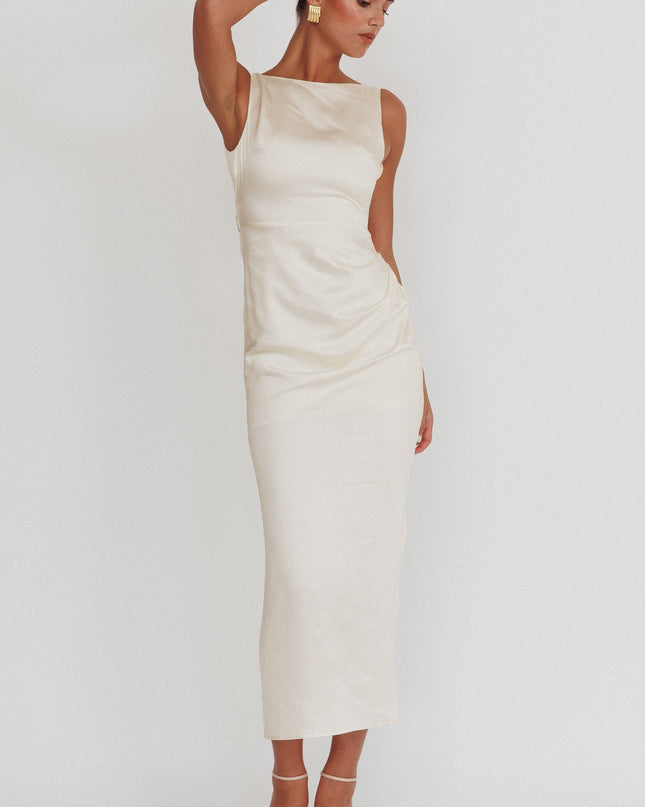 Ivory Boat Neck Maxi Dress